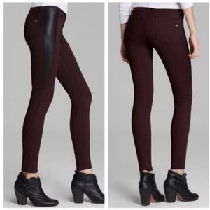 Rag & Bone Wine Black Pop Legging Lamb Leather Panel Skinny Jeans Size 25